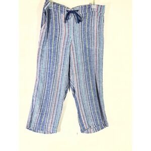 Dash Striped Linen Blend Crop Drawstring Pants Women M Blue Costal Boho
Comfy
